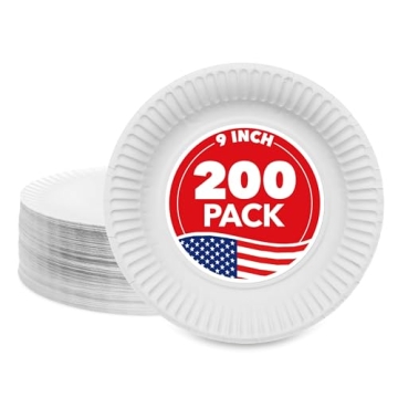 Stock Your Home 9-Inch Paper Plates - Everyday Uncoated Disposable Dinnerware, 200 Count