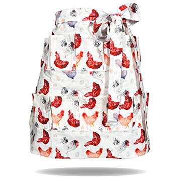 Hulogen - Egg Collection Apron with 12 Pockets for Gathering Chicken, Duck, Goose, and Quail Eggs - Great for Men, Women, and Children (Watercolor Hens)