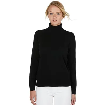 JENNIE LIU Women's 100% Pure Cashmere Long Sleeve Pullover Turtleneck Sweater