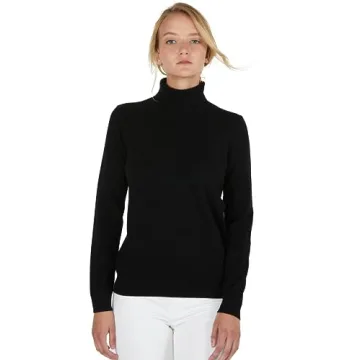 Luxurious Black Cashmere Turtleneck Sweater for Women