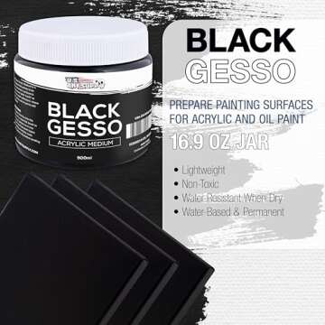 U.S. Art Supply Black Gesso Primer for Acrylic Painting - 16.9oz (500ml) Acrylic Gesso Primer for Oi...