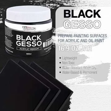 U.S. Art Supply Black Gesso Primer for Acrylic Painting - 16.9oz (500ml) Acrylic Gesso Primer for Oi...