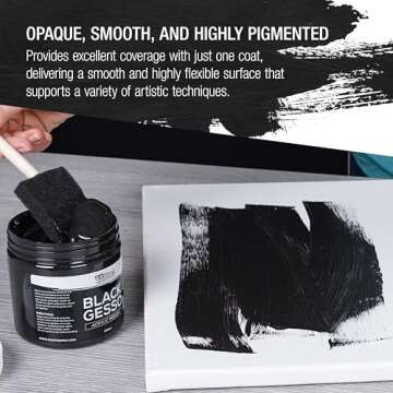 U.S. Art Supply Black Gesso Primer for Acrylic Painting - 16.9oz (500ml) Acrylic Gesso Primer for Oil & Acrylic Paint, Non-Toxic Canvas Primer Superior Coverage - Blendable Black Gesso Paint Artists