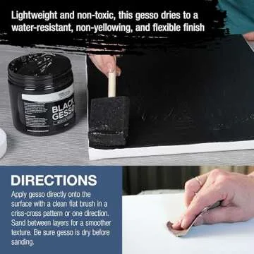 U.S. Art Supply Black Gesso Primer for Acrylic Painting - 16.9oz (500ml) Acrylic Gesso Primer for Oil & Acrylic Paint, Non-Toxic Canvas Primer Superior Coverage - Blendable Black Gesso Paint Artists