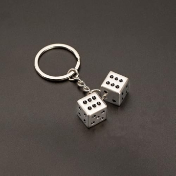 Lucky Silver Metal Dice Keychain - Stylish & Durable