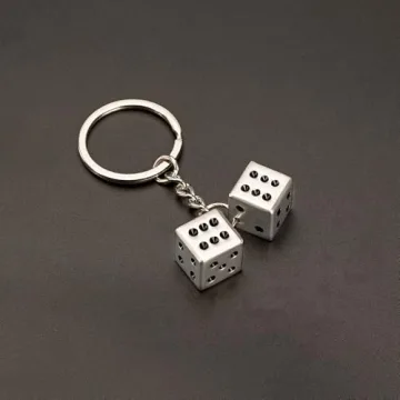 Lucky Silver Metal Dice Keychain - Stylish & Durable