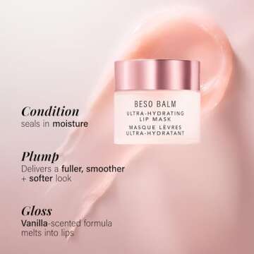 JLO BEAUTY Beso Balm Lip Mask | Ultra-Hydrating Glossy Finish, Visibly Plumps & Softens, Day & Overnight Lip Care Treatment, Vanilla Scented | 1 Pack