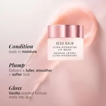JLO BEAUTY Beso Balm Lip Mask | Ultra-Hydrating Glossy Finish, Visibly Plumps & Softens, Day & Overnight Lip Care Treatment, Vanilla Scented | 1 Pack