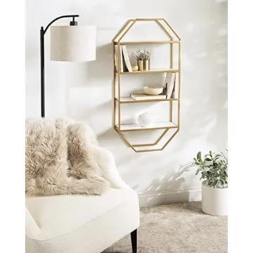 Kate and Laurel Adela Octagon Shelf White and Gold Glam
