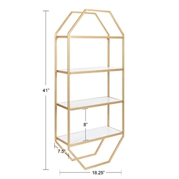 Kate and Laurel Adela Octagon Shelf White and Gold Glam