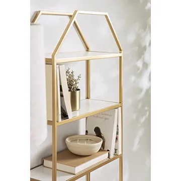 Kate and Laurel Adela Octagon Shelf White and Gold Glam
