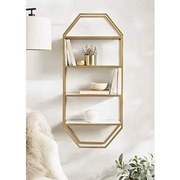 Kate and Laurel Adela Octagon Shelf White and Gold Glam