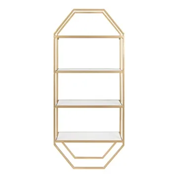Kate and Laurel Adela Octagon Shelf White and Gold Glam