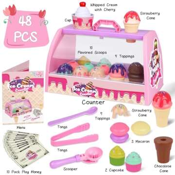 Gifts2U 48 Pcs Ice Cream Counter for Kids Play Set