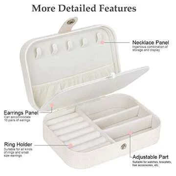 jiemei Jewelry Box, Travel Jewelry Organizer Cases with Doubel Layer for Women’s Necklace Earrings Rings and Travel Accessories(White)