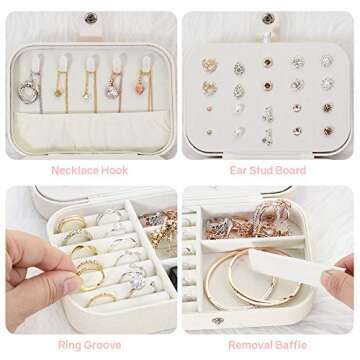 jiemei Jewelry Box, Travel Jewelry Organizer Cases with Doubel Layer for Women’s Necklace Earrings Rings and Travel Accessories(White)