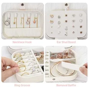 jiemei Jewelry Box, Travel Jewelry Organizer Cases with Doubel Layer for Women’s Necklace Earrings Rings and Travel Accessories(White)
