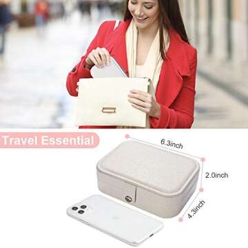 jiemei Jewelry Box, Travel Jewelry Organizer Cases with Doubel Layer for Women’s Necklace Earrings Rings and Travel Accessories(White)