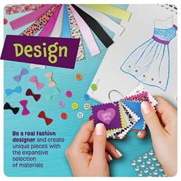 Pretty Me Fashion Design Studio - Sewing Kit for Kids - Designer Dress Girls Arts Crafts Kits Ages 8, 9, 10, 11, 12 Age - Sketch, Sew, Style - Kid Art Projects Gift - Girl Craft Activities Gifts