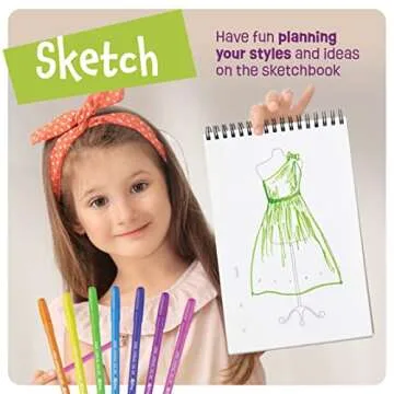Pretty Me Fashion Design Studio - Sewing Kit for Kids - Designer Dress Girls Arts Crafts Kits Ages 8, 9, 10, 11, 12 Age - Sketch, Sew, Style - Kid Art Projects Gift - Girl Craft Activities Gifts