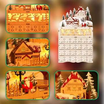 Topnew Wooden LED Christmas Advent Calendar for Holiday Fun