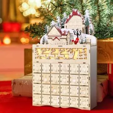 Topnew Wooden LED Christmas Advent Calendar for Holiday Fun