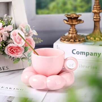 Christmas Ceramic Coffee Mug with Sunflower Coaster Coffee Spoons 7 oz Cute Mugs Creative Coffee Mil...