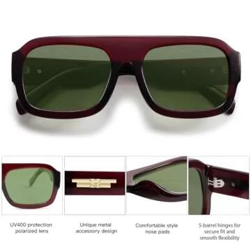 SOJOS Trendy Square Aviator Sunglasses for Womens Mens Polarized Plastic Frame Flat Top Designer Inspired Shades UV400 Sun Glasses SJ2281