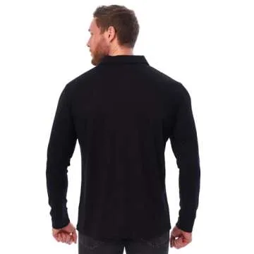 Merino Wool Polo Shirt Men - Anti-Odor 100% Merino Wool Shirts for Men Short Sleeve and Long Sleeve Breathable Polo (Large, Long Sleeve Black)
