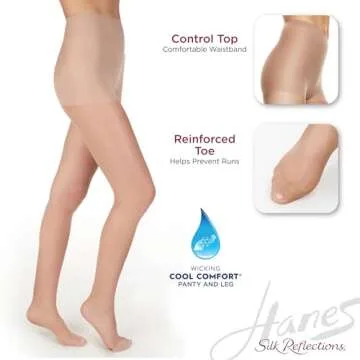 Hanes Silk Reflections Control Top Silky Pantyhose for Women