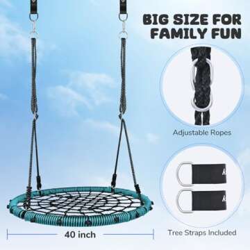 Trekassy Spider Web Saucer Swing 40 inch for Tree Kids with Steel Frame and Hanging Ropes