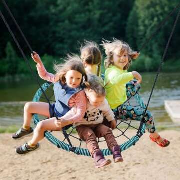 Trekassy Spider Web Saucer Swing 40 inch for Tree Kids with Steel Frame and Hanging Ropes