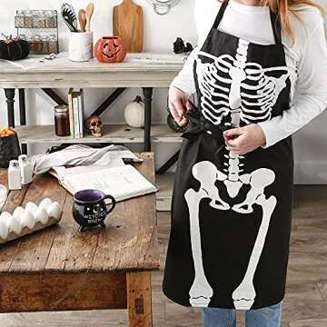 DII Happy Halloween Collection Goth Style Spooky Kitchen Apron, One Size, Skeleton
