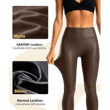 SANTINY Women's Faux Leather Leggings 25''/27''/29''-High Waisted Stretch Leather Pants Pleather Tights for Women（Brown04_25L） Brown