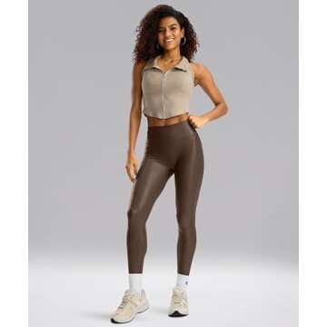 SANTINY Women's Faux Leather Leggings 25''/27''/29''-High Waisted Stretch Leather Pants Pleather Tights for Women（Brown04_25L） Brown