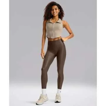 SANTINY Women's Faux Leather Leggings 25''/27''/29''-High Waisted Stretch Leather Pants Pleather Tights for Women（Brown04_25L） Brown