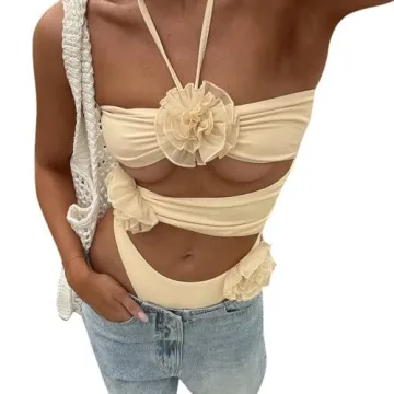 Trendy Women Cut Out Bodysuit with Floral Decor