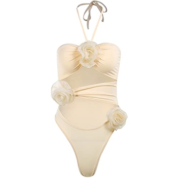 Trendy Women Cut Out Bodysuit with Floral Decor