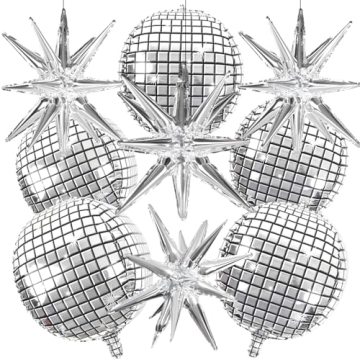 OuMuaMua Disco Ball Balloons - 22 Inch Metallic Silver Set for Party Decor