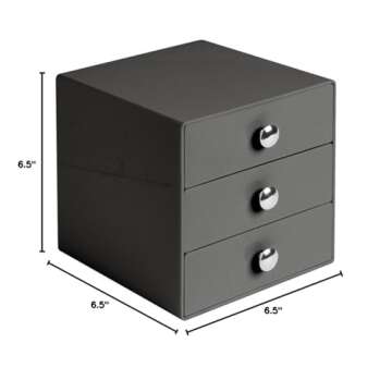 iDesign - 35369 Plastic 3-Drawer Jewelry Box, Compact Storage Organization Drawers Set for Cosmetics, Dental Supplies, Hair Care, Bathroom, Office, Dorm, D esk, Co un tertop, 6.5" x 6.5" x 6.5", Slate Gray