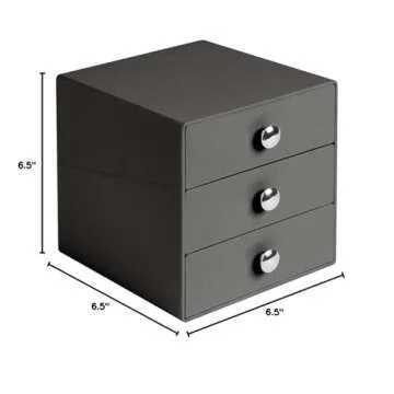 iDesign - 35369 Plastic 3-Drawer Jewelry Box, Compact Storage Organization Drawers Set for Cosmetics, Dental Supplies, Hair Care, Bathroom, Office, Dorm, D esk, Co un tertop, 6.5" x 6.5" x 6.5", Slate Gray