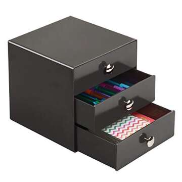 iDesign - 35369 Plastic 3-Drawer Jewelry Box, Compact Storage Organization Drawers Set for Cosmetics, Dental Supplies, Hair Care, Bathroom, Office, Dorm, D esk, Co un tertop, 6.5" x 6.5" x 6.5", Slate Gray