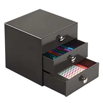 iDesign - 35369 Plastic 3-Drawer Jewelry Box, Compact Storage Organization Drawers Set for Cosmetics, Dental Supplies, Hair Care, Bathroom, Office, Dorm, D esk, Co un tertop, 6.5" x 6.5" x 6.5", Slate Gray