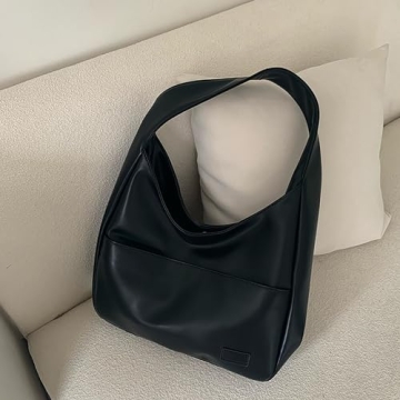 Tote Bags for Women Large Vegan Faux Leather Hobo Purse Soft Casual Retro Shoulder Handbag Bag For Everyday Use (Black)