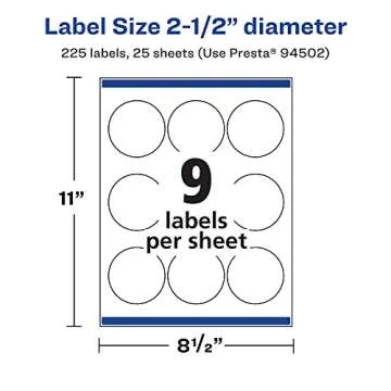 Avery Round Labels with Sure Feed, 2.5" Diameter, 225 Labels