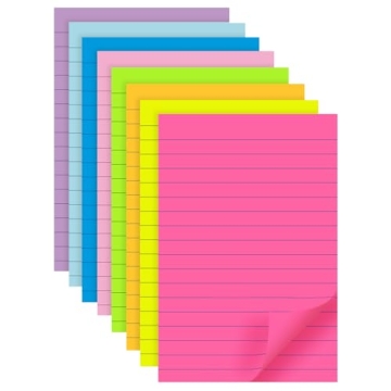 8 Pads Lined Sticky Notes 4x6 in Post, 8 Colors Self Sticky Notes Pad Its, Bright Post Stickies Colo...