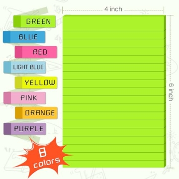 8 Colorful Lined Sticky Notes for Home or Office