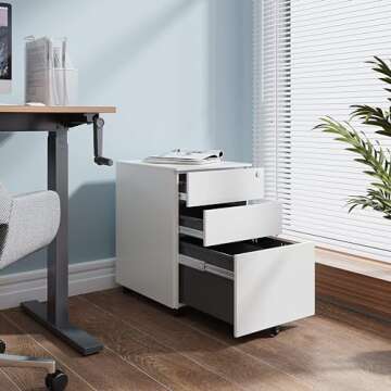 DEVAISE 3 Drawer Rolling File Cabinet, Locking Filing Cabinet for Home Office, Fully Assembled Under...