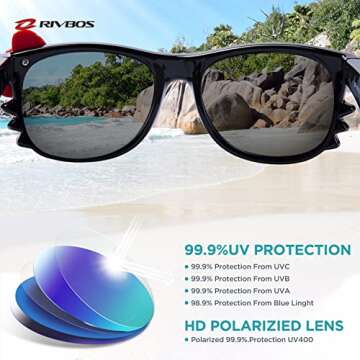 RIVBOS Kids Sunglasses for Girls Boys with Strap Polarized UV Protection Flexible Rubber Shades Age 3-10 RBK002-Black