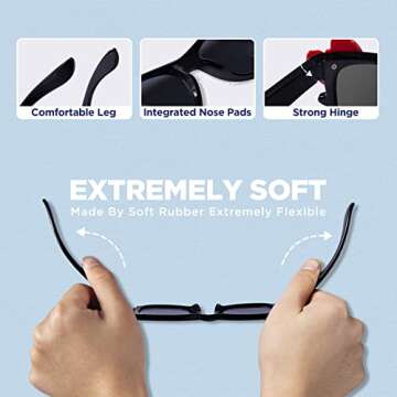 RIVBOS Kids Sunglasses for Girls Boys with Strap Polarized UV Protection Flexible Rubber Shades Age 3-10 RBK002-Black